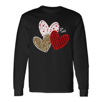 Girls Valentines Day Hearts Love Leopard Red Plaid Long Sleeve T-Shirt - Seseable