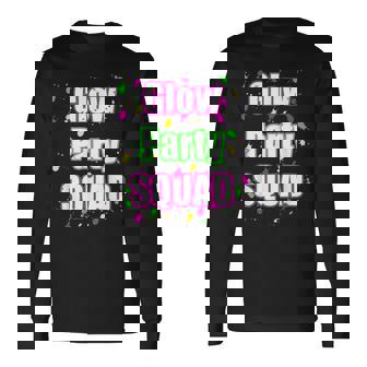 Glow Party Squad Paint Splatter Effect Neon Glow Party Long Sleeve T-Shirt | Mazezy