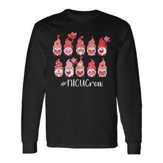 Gnome With Hearts Nicu Crew Valentines Day Matching Long Sleeve T-Shirt - Seseable