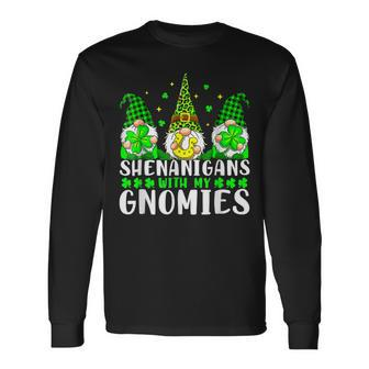 Gnome St Patricks Day Shenanigans With My Gnomies Shamrock Long Sleeve T-Shirt - Seseable