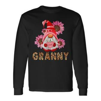 Gnome Sunflower Valentine Granny Women Valentines Day Long Sleeve T-Shirt - Seseable