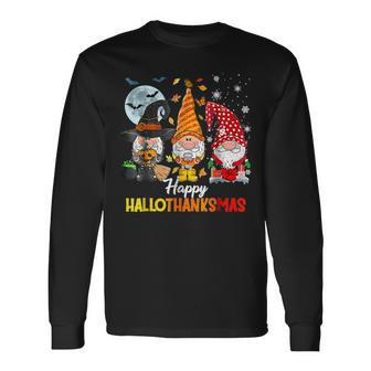 Gnomes Lover Halloween Merry Christmas Happy Hallo Thanksmas Men Women Long Sleeve T-Shirt T-shirt Graphic Print - Thegiftio UK