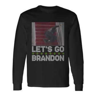 Lets Go Brandon Falling Biden Ugly Christmas Sweater Long Sleeve T-Shirt - Monsterry