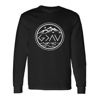 God Is Greater Than The High And Lows Cute Graphic Inspirational Christian Mountain Men Women Long Sleeve T-Shirt T-shirt Graphic Print - Thegiftio UK
