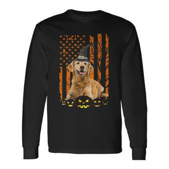Golden Retriever Dog Pumpkin American Flag Witch Halloween Men Women Long Sleeve T-Shirt T-shirt Graphic Print - Thegiftio UK