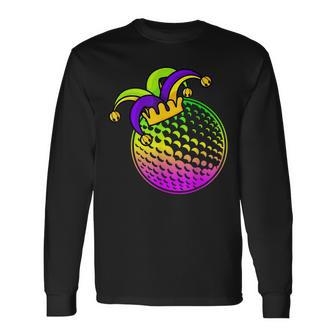 Golf Ball With Jester Hat Mardi Gras Fat Tuesday Parade Men Long Sleeve T-Shirt - Seseable