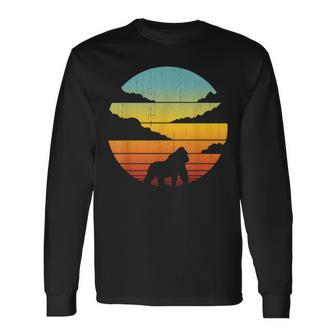 Gorilla Retro Vintage 60S 70S Sunset Ape Mammal Zoo Animal Men Women Long Sleeve T-shirt Graphic Print Unisex - Seseable
