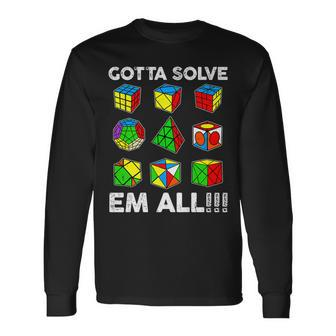 Gotta Solve Em All Speed Cubing Competitive Puzzles Cube Long Sleeve T-Shirt - Seseable