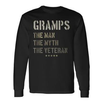 Gramps Man Myth Veteran Fathers Day Gift Retired Military Men Women Long Sleeve T-shirt Graphic Print Unisex - Seseable