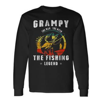 Grampy Man Myth Fishing Legend Fathers Day Long Sleeve T-Shirt - Seseable