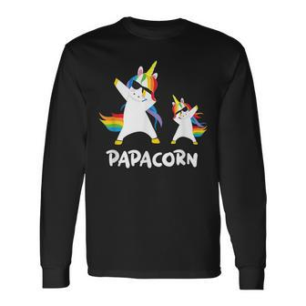 Grandpa Dad Papa Unicorn Papacorn Dab Dabbing Long Sleeve T-Shirt - Seseable