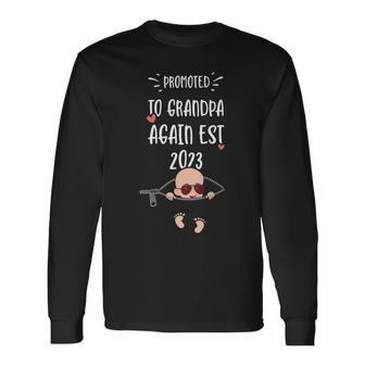 Grandpa Promoted To Grandpa Again Est 2023 Pregnancy Long Sleeve T-Shirt T-Shirt | Mazezy