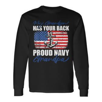 Grandson Proud Navy Grandpa Anchor Long Sleeve T-Shirt - Seseable