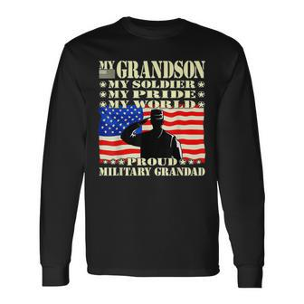 My Grandson My Soldier Hero Proud Military Grandad Long Sleeve T-Shirt - Seseable