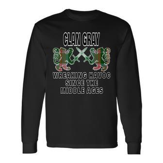 Gray Scottish Tartan Scotland Family Clan Name Men Women Long Sleeve T-shirt Graphic Print Unisex - Seseable