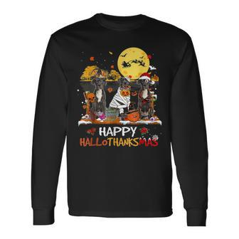 Great Dane Happy Hallothanksmas Halloween Thanksgiving Xmas Men Women Long Sleeve T-Shirt T-shirt Graphic Print - Thegiftio UK