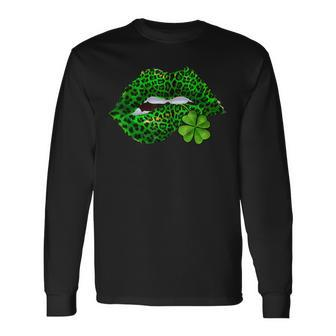 Green Lips Biting Sexy Irish Costume St Patricks Day Long Sleeve T-Shirt - Thegiftio UK