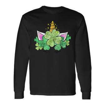 Green Shamrocks Irish Cute Unicorn Girls St Patricks Day Long Sleeve T-Shirt - Thegiftio UK