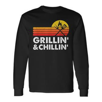 Grilling And Chilling Smoke Meat Bbq Home Cook Dad Men Long Sleeve T-Shirt - Seseable