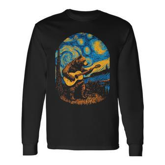 Grizzly Bear Blues Guitar-Player Starry-Night Music Long Sleeve T-Shirt T-Shirt