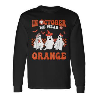 Groovy In October We Wear Orange Unity Day Ghost Halloween Men Women Long Sleeve T-Shirt T-shirt Graphic Print - Thegiftio UK