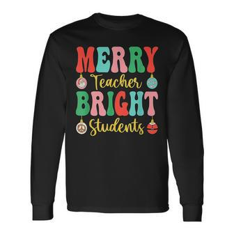 Groovy Retro Christmas Merry & Bright Teacher Student Hippie V2 Men Women Long Sleeve T-shirt Graphic Print Unisex - Seseable