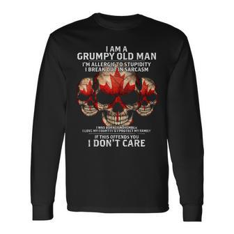 Grumpy Old Man November Birthday Canadian Flag Skull Long Sleeve T-Shirt - Thegiftio UK