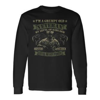 Grumpy Old Veteran Level Sarcasm Depends On Your Stupidity Long Sleeve T-Shirt - Seseable