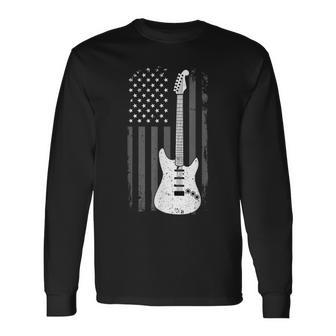 Guitar American Us Flag Music Player Electric Guitarist Long Sleeve T-Shirt - Seseable