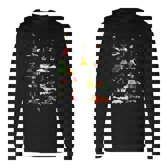 Guitar Santa Hat Christmas Tree Lights Funny Music Xmas Men Women Long Sleeve T-shirt Graphic Print Unisex - Seseable
