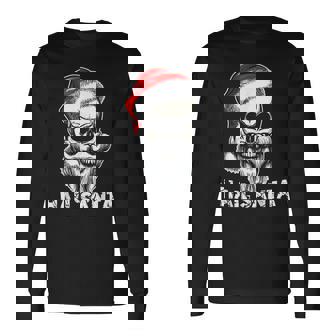 Hail Santa Vintage Skull & Santa Hat Retro Graphic Men Women Long Sleeve T-Shirt T-shirt Graphic Print - Thegiftio UK