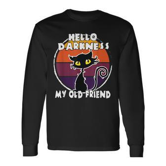 Halloween Cat Hello Darkness My Old Friend Men Women Long Sleeve T-Shirt T-shirt Graphic Print - Thegiftio UK