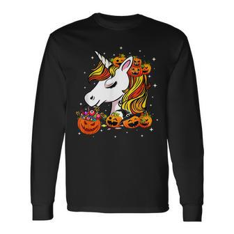 Halloween Cute Candy Corn Unicorn Halloween Pumpkin Costume Men Women Long Sleeve T-Shirt T-shirt Graphic Print - Thegiftio UK