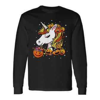 Halloween Cute Candy Corn Unicorn Halloween Pumpkin Costume V2 Men Women Long Sleeve T-Shirt T-shirt Graphic Print - Thegiftio UK