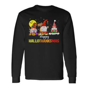 Halloween Gnomes Happy Hallothanksmas Thanksgiving Christmas V4 Men Women Long Sleeve T-Shirt T-shirt Graphic Print - Thegiftio UK