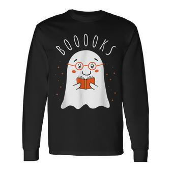 Halloween Teacher Librarian Books Reading Ghost Pun Booooks V4 Men Women Long Sleeve T-Shirt T-shirt Graphic Print - Thegiftio UK