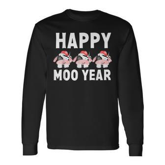 Happy Cow Moo Year New Years Eve 2023 Farmer Cow Lover Long Sleeve T-Shirt - Seseable