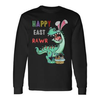 Happy Easter Bunny Rex Eggs Hunting Rabbit Egg Long Sleeve T-Shirt - Seseable