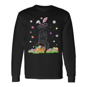 Happy Easter Cute Black Labrador Bunny Ears Dog Lovers Long Sleeve T-Shirt - Seseable