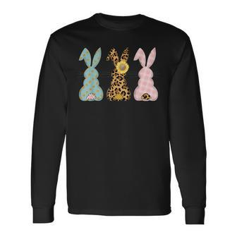 Happy Easter Day Bunny Trio Rabbit Leopard Matching Cute Long Sleeve T-Shirt - Seseable