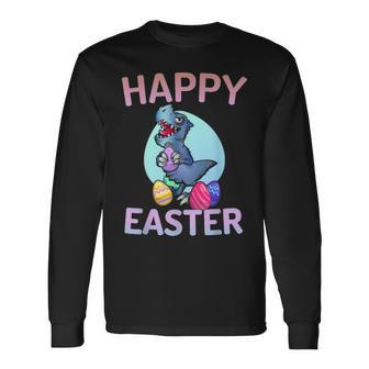 Happy Easter Dinosaur Rex Eggs Easter Long Sleeve T-Shirt - Seseable