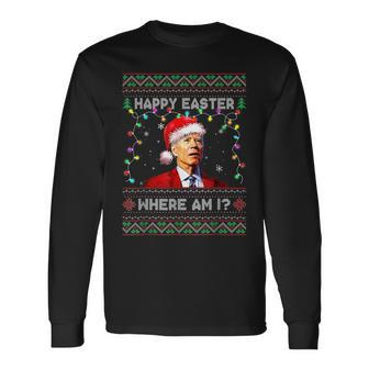 Happy Easter Joe Biden Confused Christmas Ugly Sweater Xmas Men Women Long Sleeve T-shirt Graphic Print Unisex - Seseable