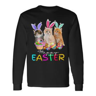 Happy Easter Three Cat Wearing Bunny Ear Kitty Kitten Lovers Long Sleeve T-Shirt T-Shirt | Mazezy