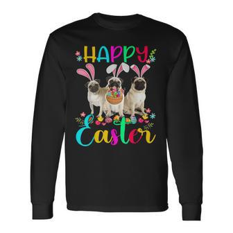 Happy Easter Three Pug Wearing Bunny Ear Pug Lover Long Sleeve T-Shirt | Mazezy