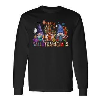 Happy Hallothanksmas Gnomes Halloween Thanksgiving Christmas V41 Men Women Long Sleeve T-Shirt T-shirt Graphic Print - Thegiftio UK