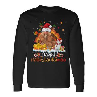 Happy Hallothanksmas Halloween Thanksgiving Christmas Poodle Men Women Long Sleeve T-Shirt T-shirt Graphic Print - Thegiftio UK