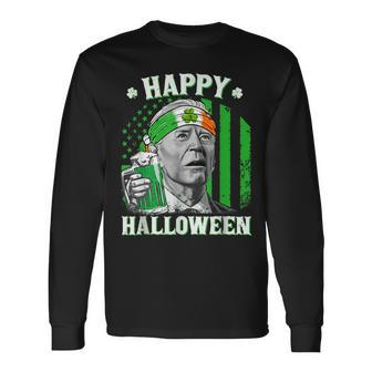 Happy Halloween Joe Biden St Patricks Day Leprechaun Hat Long Sleeve T-Shirt - Seseable