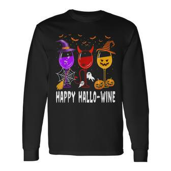 Happy Halloween Wine Glassed Witch Pumpkin Costume Scary Men Women Long Sleeve T-Shirt T-shirt Graphic Print - Thegiftio UK
