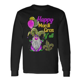Happy Mardi Gras Yall Gnome Mardi Gras 2023 Beads Mask Long Sleeve T-Shirt - Seseable