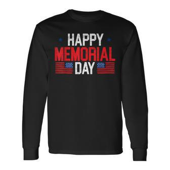 Happy Memorial Day Usa Flag American Patriotic Armed Forces Long Sleeve T-Shirt - Seseable